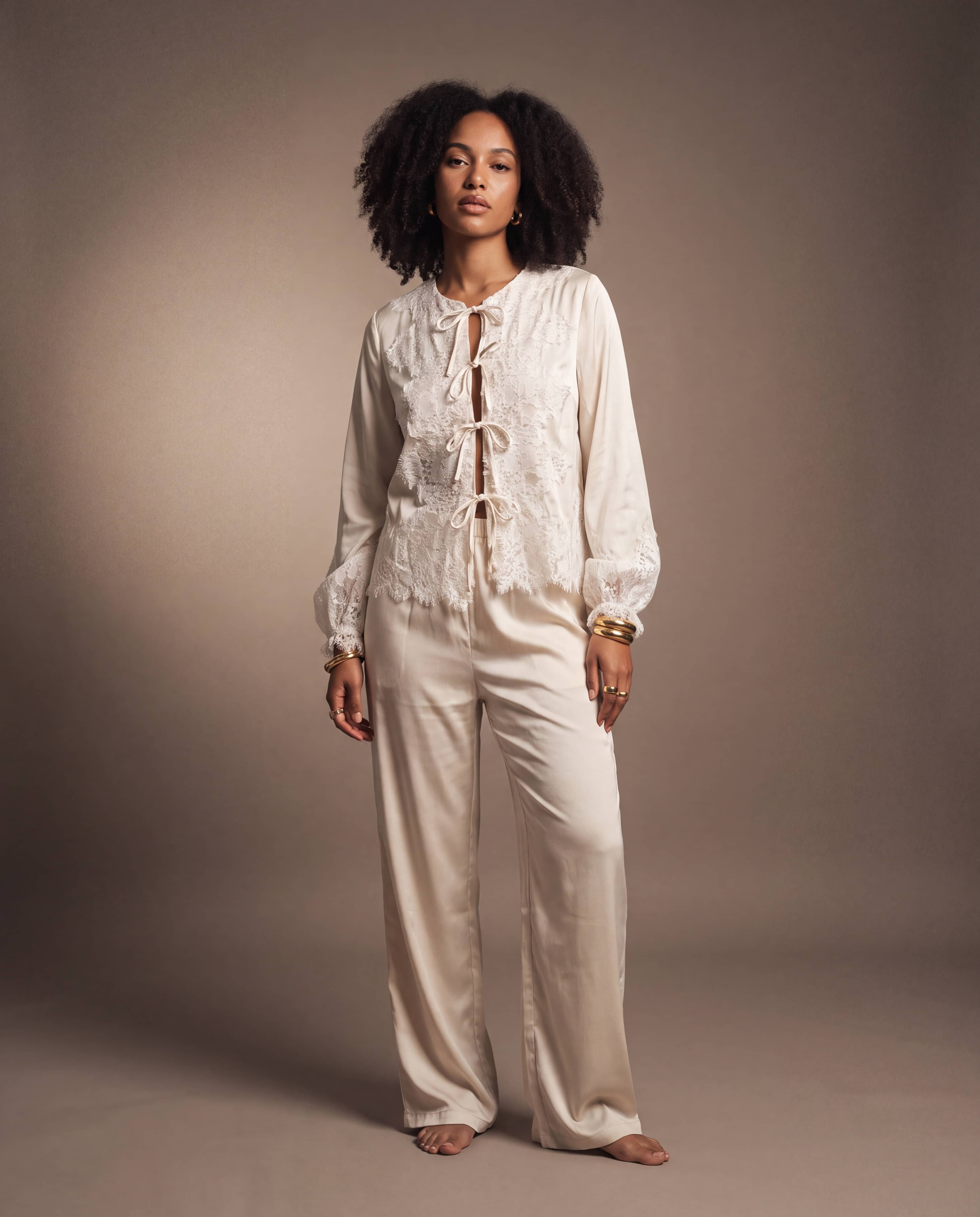 Ivory Lace Set with Long Trousers